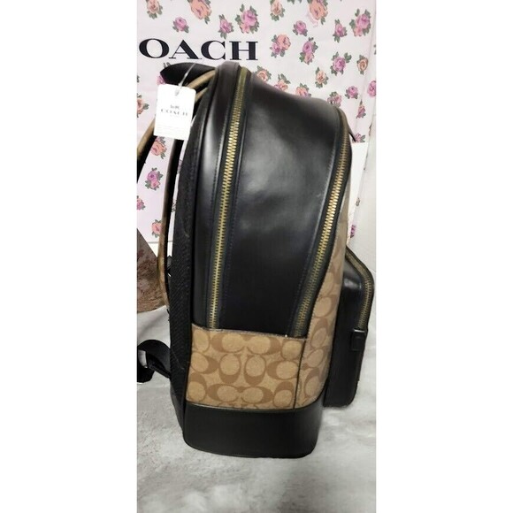 Coach Brown Keith Haring Signature Canvas Backpack with Black Trim and Patces